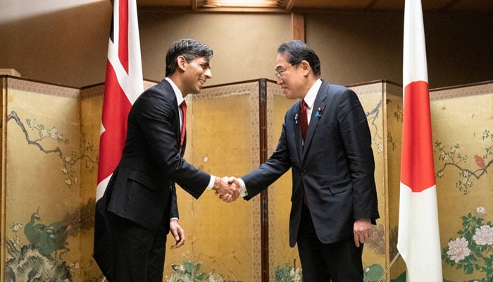 Britains Prime Minister Rishi Sunak meets Japanese Prime Minister Fumio Kishida during their bilateral meeting in Hiroshima on May 18, 2023. — AFP