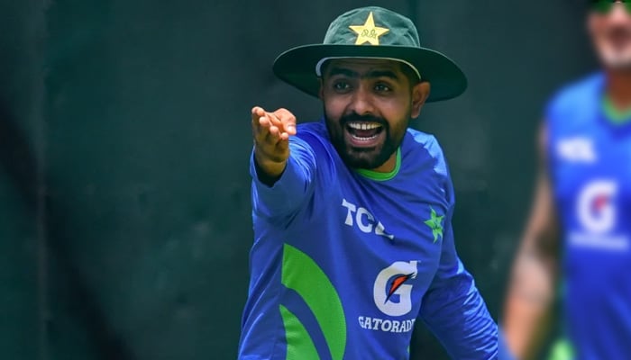 Former Pakistan skipper Babar Azam reacts during a practice session in this undated image. — AFP/File