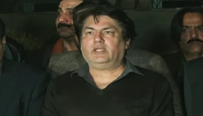 PTI leader Barrister Saif speaking to journalists in this still taken from a video on February 16, 2024. — YouTube