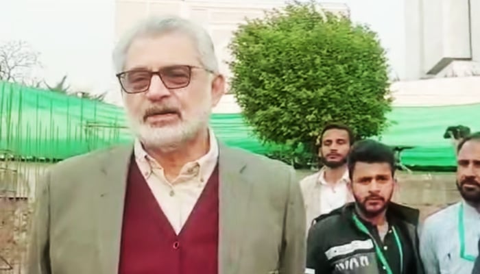 CJP Qazi Faez Isa speaks to reporters in Islamabad on February 17, 2024, in this still taken from a video. — Geo News