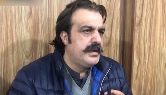 PTI chief minister nominee for Khyber Pakhtunkhwa Ali Amin Gandapur is seen speaking in this still taken from a video. — X/@PTIofficial