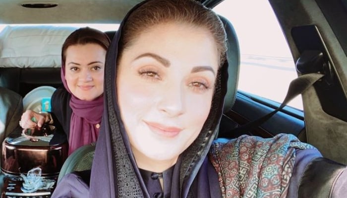 Pakistan Muslim League-Nawaz (PML-N) Senior Vice President Maryam Nawaz is taking a selfie with the partys information secretary Marriyum Aurangzeb in an image shared by the former on December 26, 2020. Facebook/ Maryam Nawaz Sharif