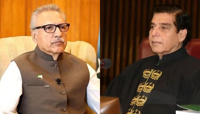 President Arif Alvi (left) and National Assembly outgoing Speaker Raja Pervaiz Ashraf. —X/APP/@NAofPakistan