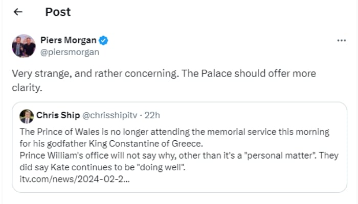 Piers Morgan questions royal familys suspicious silence on Kates health