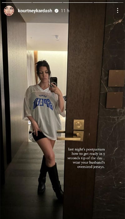 Kourtney Kardashian raids husband Travis Barker’s closet for postpartum fits