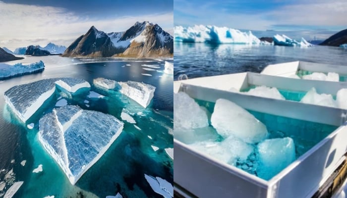 The images show Arctic Ice from 100,000-year-old glaciers in Greenland. — Arctic Ice