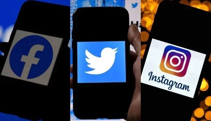 This picture collage shows Twitter, Instagram, and Facebook logos on mobile phones. — AFP/File