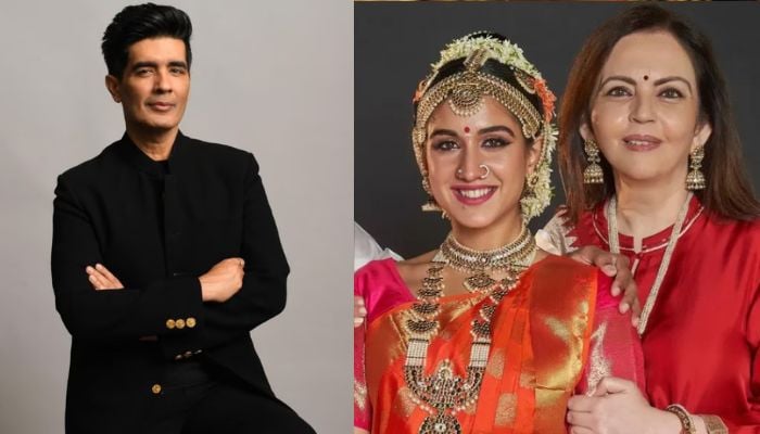 Nita Ambani with Radhika Merchant at an event. Manish Malhotra poses for a photograph. — Reuters/File