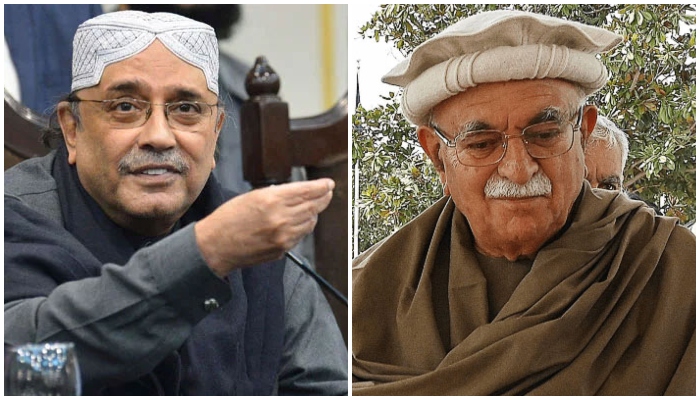 PPP Co-Chairman Asif Ali Zardari (left) and Pashtunkhwa Milli Awami Party (PkMAP) Chief Mahmood Khan Achakzai. — AFP/File