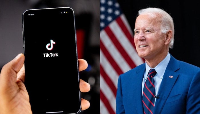 Joe Biden gestures during a gathering. A display of the TikTok logo on a smartphone. — Unsplash/Wikimedia Commons/File