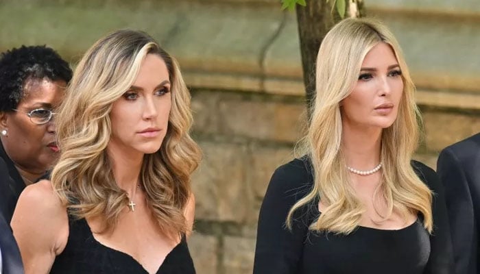 Lara Trump and Ivanka Trump are seen at the funeral of Ivana Trump on July 20, 2022, in New York City. — James Devaney