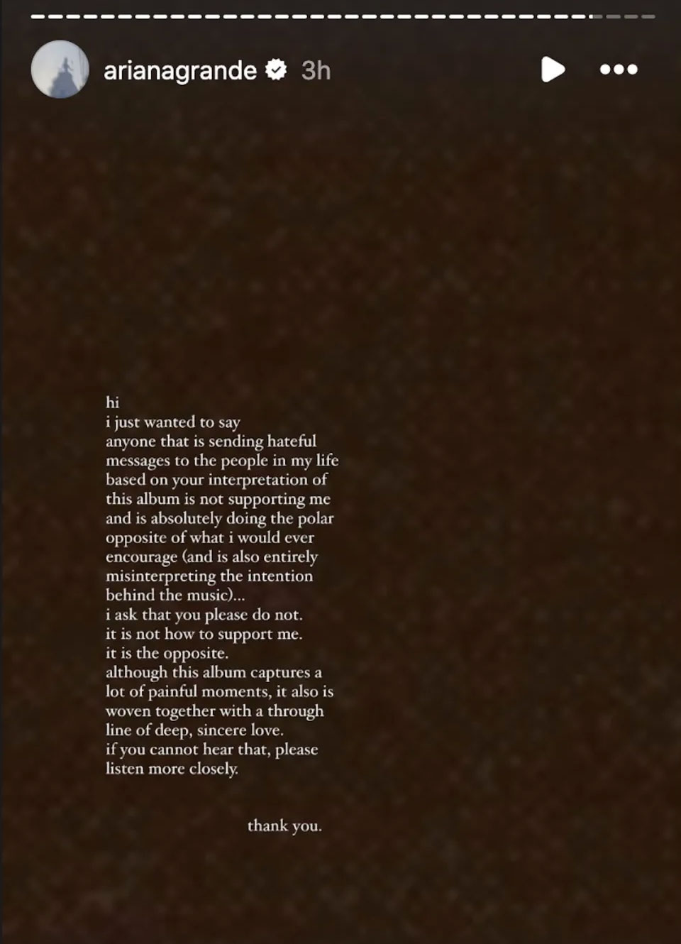 Ariana Grande issues fans serious message after unveiling new album