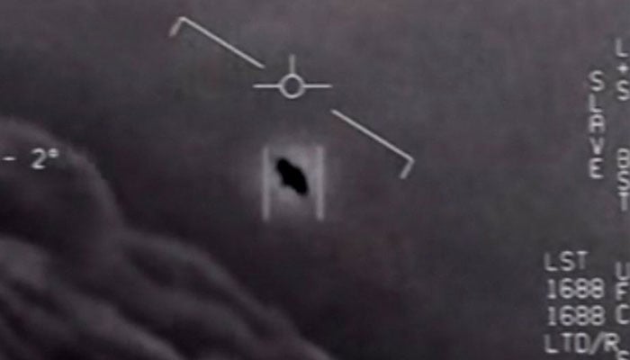 This video grab image obtained April 28, 2020, courtesy of the US Department of Defence shows part of an unclassified video taken by Navy pilots that has circulated for years showing interactions with unidentified aerial phenomena.—AFP