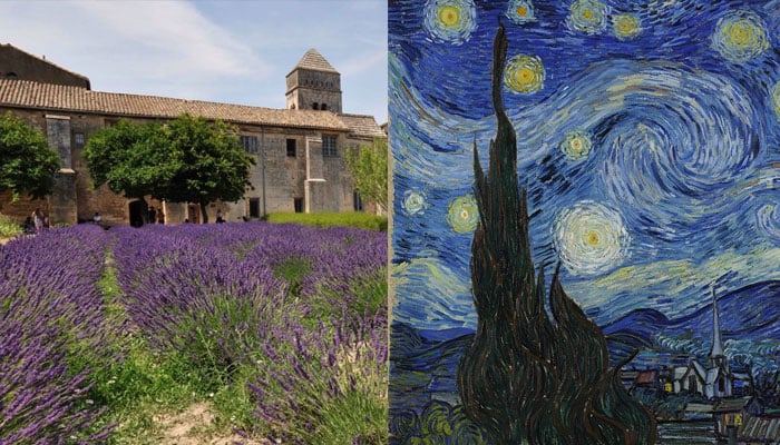 Saint Paul De Mausole (left) and The Starry Night painting by Vincent Van Gogh (right).—AFP/File