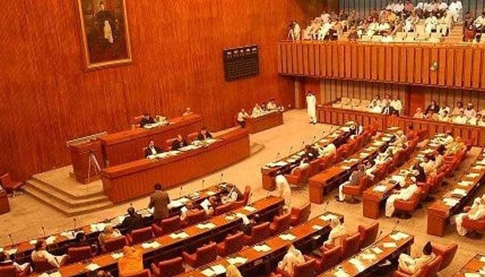 In this undated photo, a Senate session is under way.— Radio Pakistan