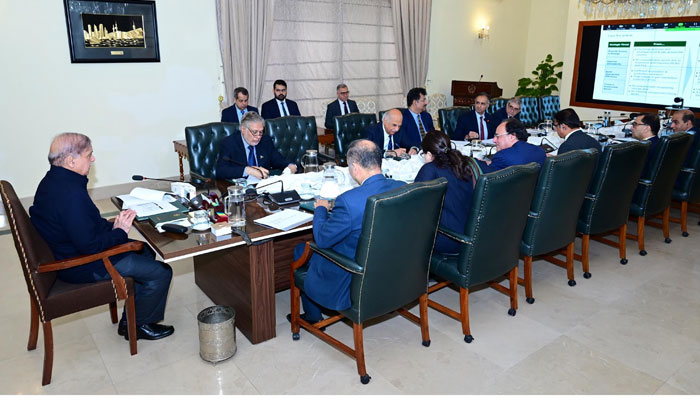Prime Minister Shehbaz Sharif presides over the high-level meeting on the petroleum sector on March 11, 2024. — PID
