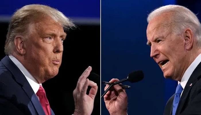 Donald Trump, left, and President Joe Biden during the final presidential debate at Belmont University in Nashville, Tennessee, on Oct. 22, 2020. — AFP File