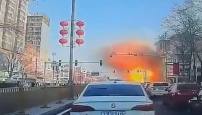 A screen grab showing gas explosion in Sanhe city, China. — X/@BNONews