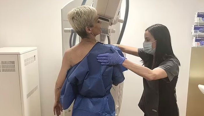 The image shows a doctor is testing a patient for breast cancer. — Instagram/Jessrowe