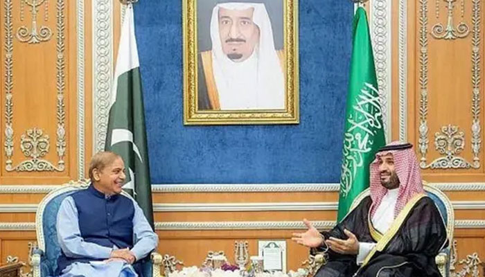 Prime Minister Shehbaz Sharif meets with Saudi Crown Prince Mohammed bin Salman in Saudi Arabia on October 26, 2022. — SPA