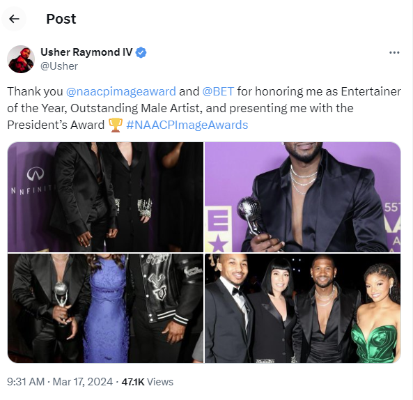 Usher nabs Entertainer of the Year trophy at NAACP Image Awards