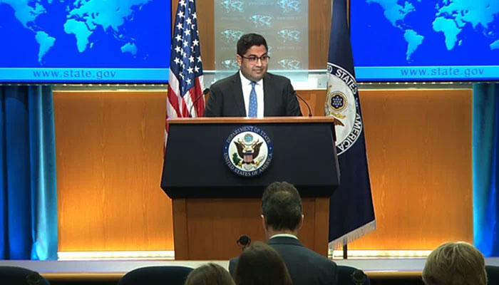 State Department Principal Deputy Spokesperson Vedant Patel addresses a presser in Washington on Thursday, January 25, 2024, in this still taken from a video. — State Department website/File