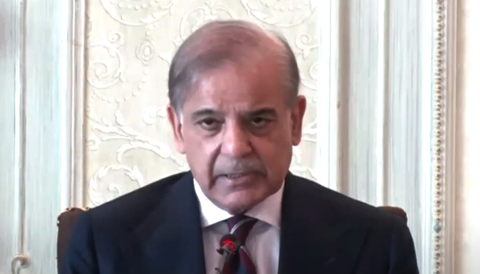 Prime Minister Shehbaz Sharif addressing the federal cabinet on Wednesday, March 20, 2024. — YouTube screengrab/PTV News