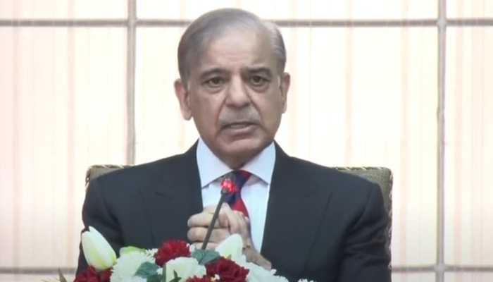 PM Shehbaz Sharif addresses the session of apex committee of Special Investment Facilitation Council (SIFC) on March 21, 2024, in this still taken from a video. — Geo News