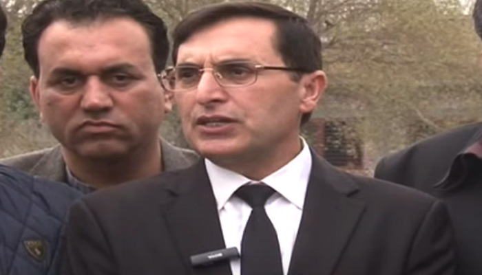 PTI chairman Barrister Gohar Ali Khan addresses the press conference outside Rawalpindi’s Adiala Jail on March 21, 2024, in this still taken from a video. — Geo News