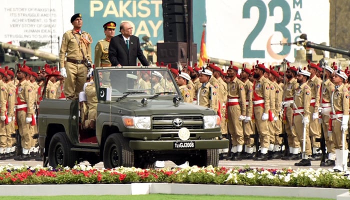 President Asif Ali Zardari addressing Pakistan Day ceremony in Islamabad on March 23, 2024. — PID