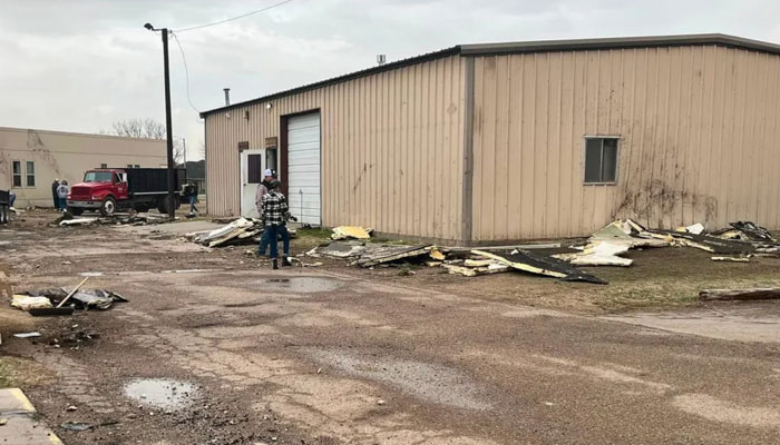 Texas, Louisiana and Arkansas are on high alert.  Ochitree General Hospital sees damage from a tornado on March 24, 2024 in Perryton, Texas.Ochitree General Hospital