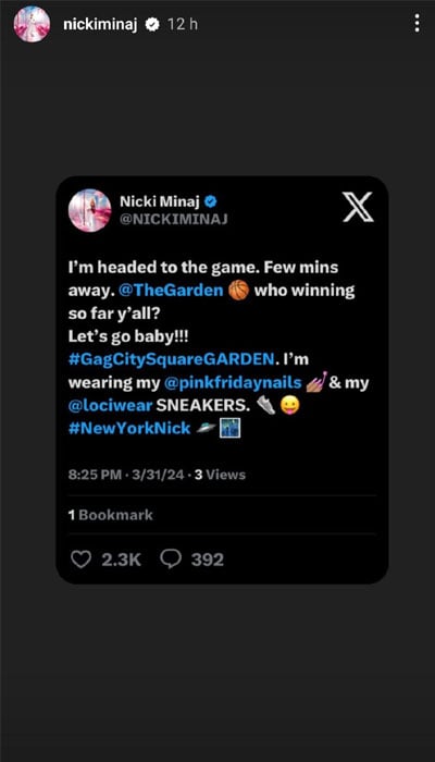 Nicki Minaj, Kenneth Petty take their toddler to see the Knicks
