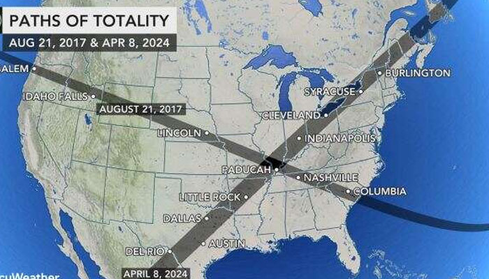 Total solar eclipse path of totality. — AccWeather website