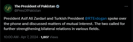 Zardari, Erdogan discuss matters of mutual interest, bilateral ties