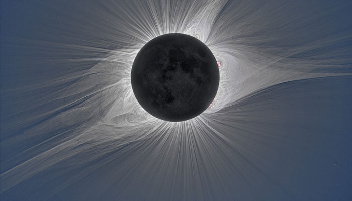 The corona glows with visible white light during a total solar eclipse above Mitchell, Oregon, on August 21, 2017, in an image taken during the experiment. — NASA
