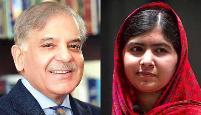 Prime Minister Shehbaz Sharif (right) and Nobel Peace Prize laureate Malala Yousafzai. — Radio Pakistan/AFP/File