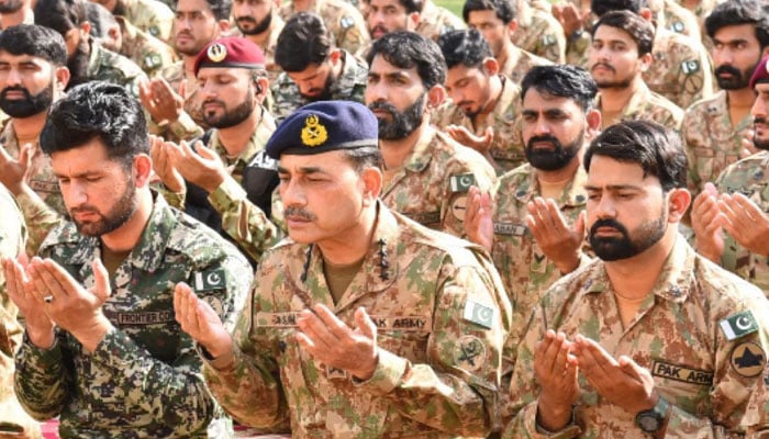 Army chief General Asim Munir offers Eid prayers with troops in North Waziristan Agency, Khyber Pakhtunkhwa on April 10, 2023. — ISPR