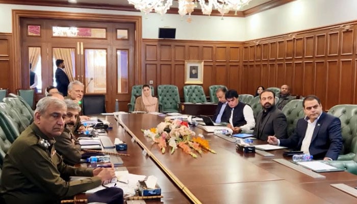 Punjab Chief Minister Maryam Nawaz chairs a special meeting to review the overall law and order situation in the province on April 13, 2024. — Radio Pakistan