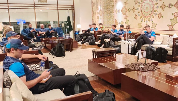 Members of the New Zealand cricket team squad pictured in Islamabad after their arrival on April 14, 2024. — X/@TheRealPCB