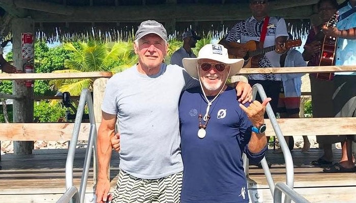 Harrison Ford and friend Jimmy Buffett in Fiji.