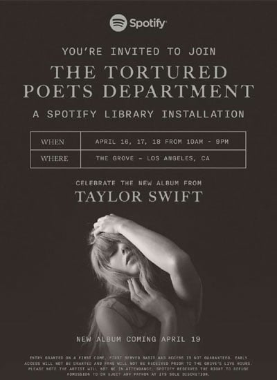 Taylor Swift, Spotify collaborate for open air ‘TTPD’ library exhibit in LA