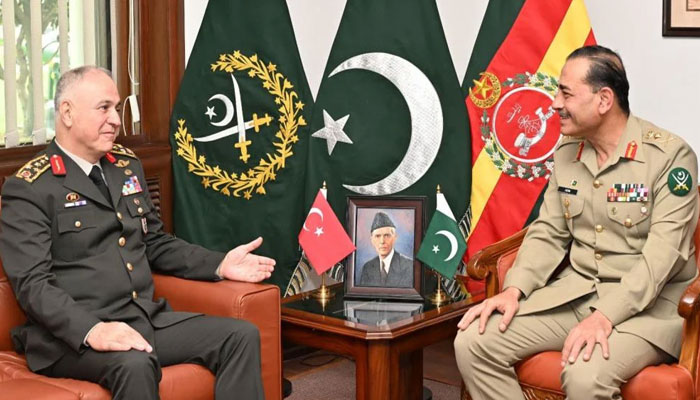 COAS Gen Asim Munir (right) in the meeting with his Turkish counterpart on April 18, 2024. — ISPR
