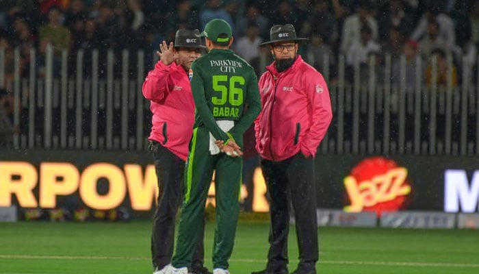 The maiden T20 match of the series between Pakistan and New Zealand was washed out by heavy rains on April 18, 2024. — X/@TheRealPCB