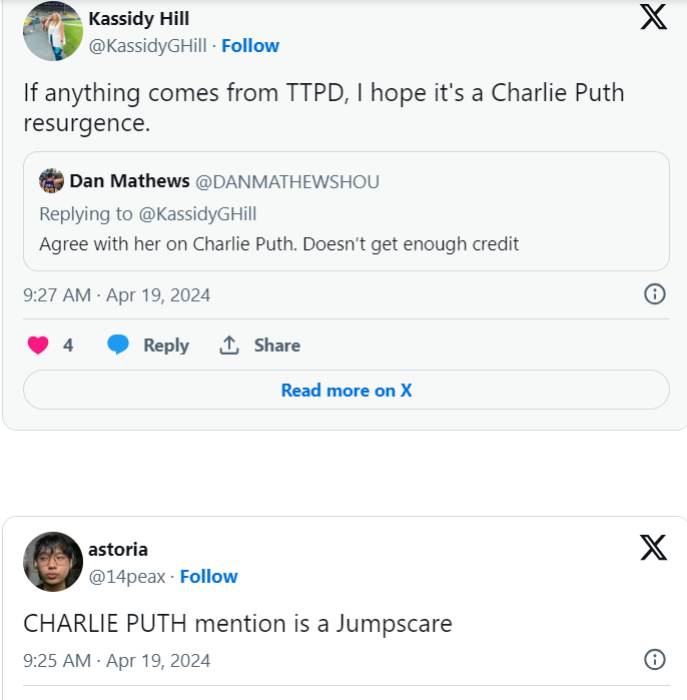 Charlie Puth searches spike after Taylor Swift calls out singer