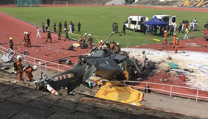 Crash site of one of the two helicopters that collided mid-air in Malaysia on April 23, 2024. — Facebook/Fire and Rescue Department of Malaysia