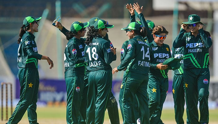 Pakistan womens team players interact during the third ODI against West Indies in Karachi on April 23, 2024. — PCB website