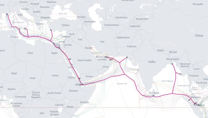 The underwater path of the SEA-ME-WE 5 cable. — Submarine Cable Map