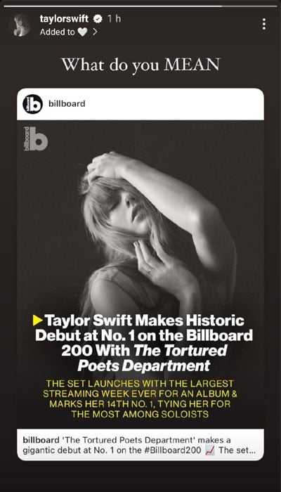 Taylor Swift reacts to record-breaking debut of ‘Tortured Poets Department’