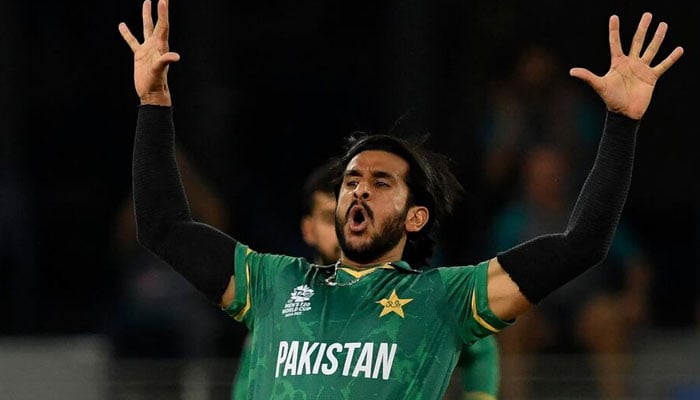 Pakistans fast bowler Hasan Ali reacts during a match. — AFP/File