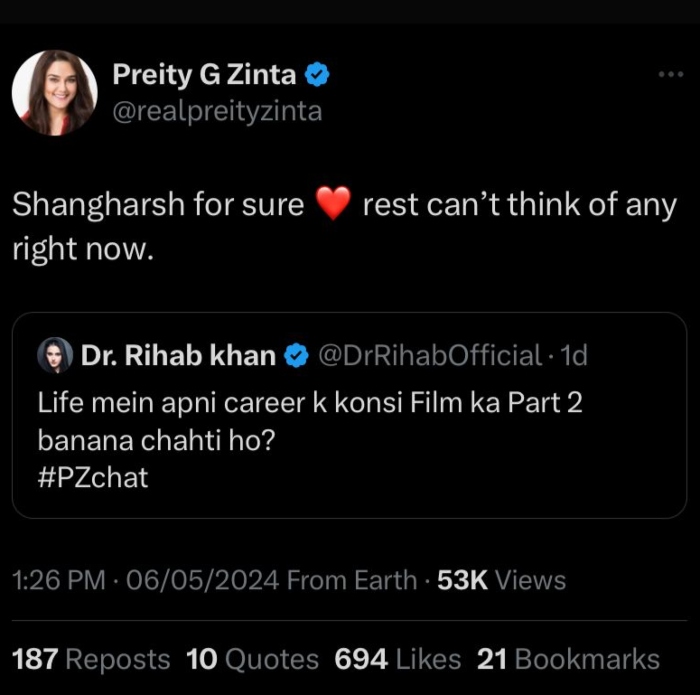 Preity Zinta expresses desire for Sangharsh sequel